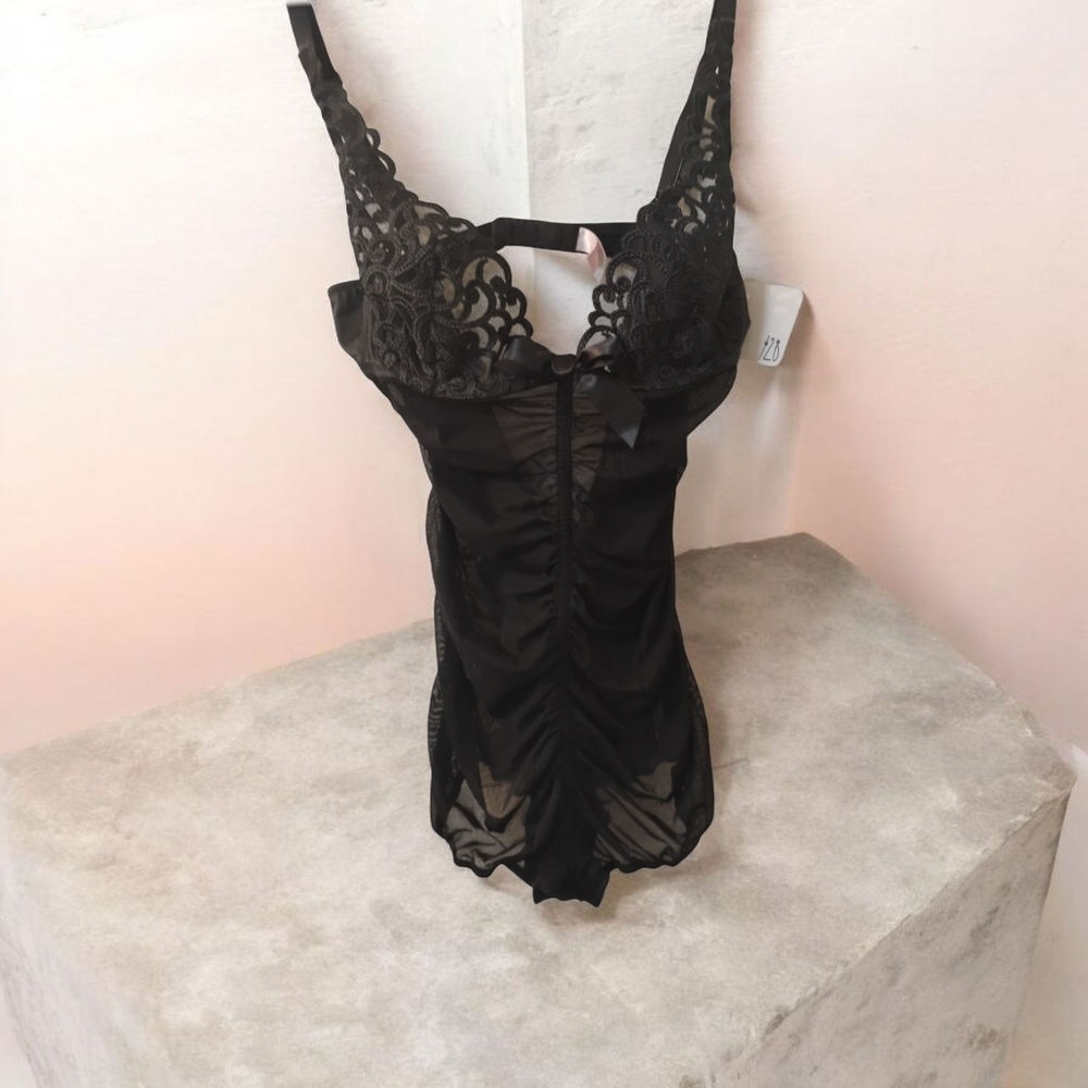 Victoria Secret's Vintage Black Embroidered Teddy Size 34B